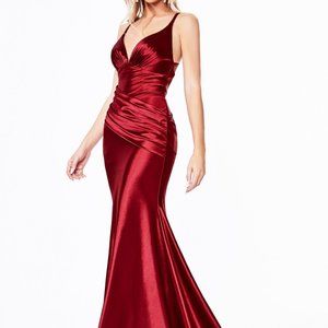 V-Neck Satin Mermaid Prom Dress CDCH236
